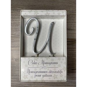 Wedding Small U Silver Finish Monogram Initial Rhinestones Cake Topper